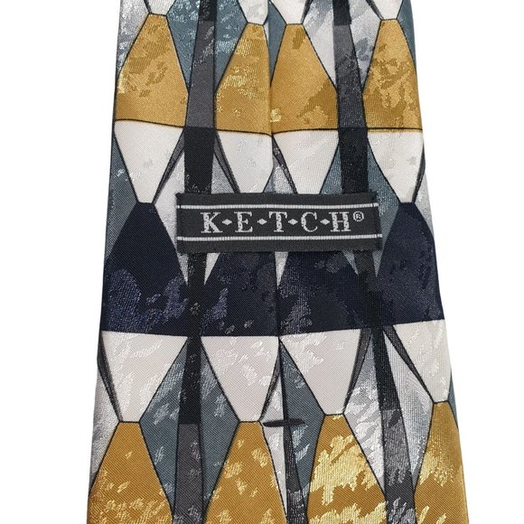 Ketch Mens Necktie Designer Accessory Office Work Dad Gift Black Gold Gray - Picture 4 of 5